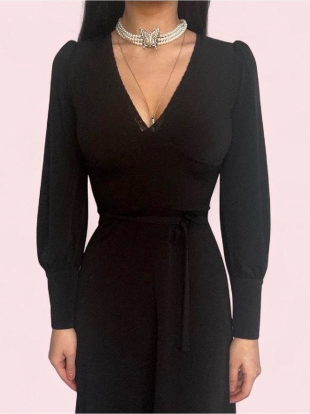 Black Long Sleeve Wrap Dress